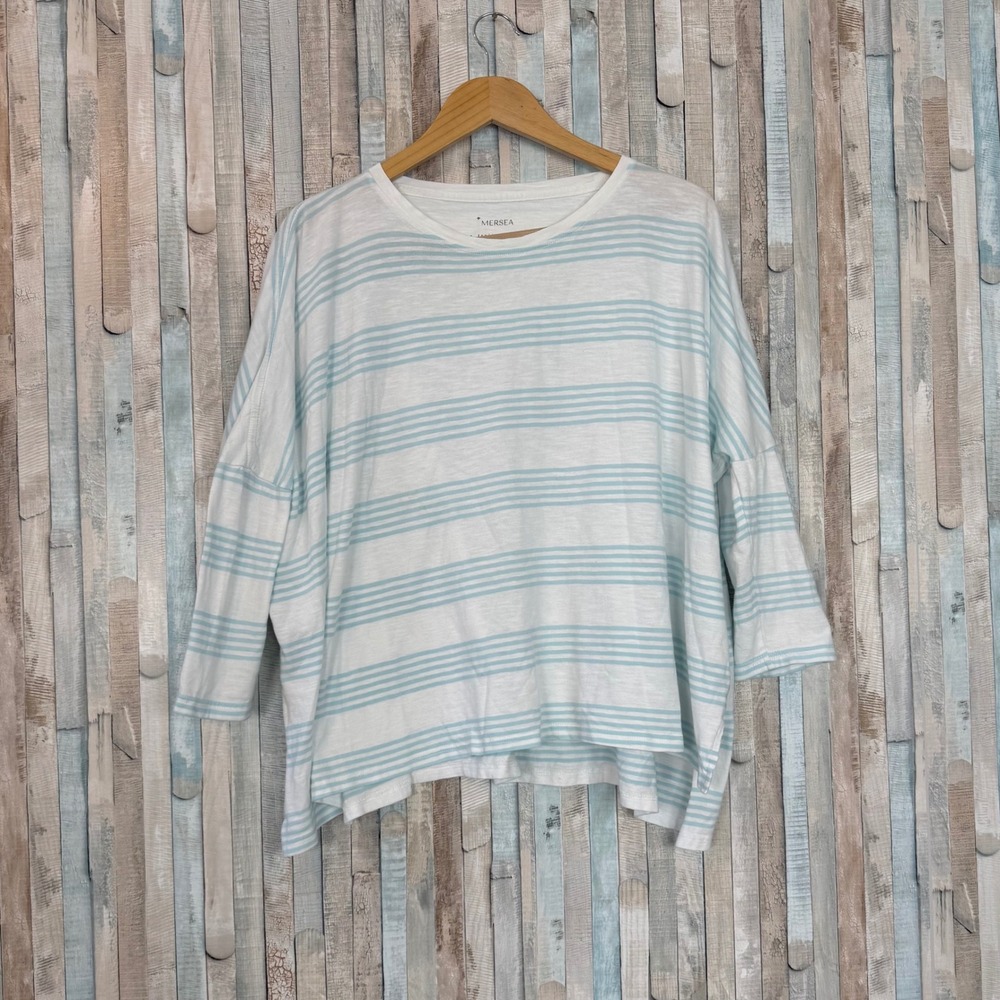 Mersea Catalina Slub Tee White Sea Foam Striped Oversized Cotton Top One Size